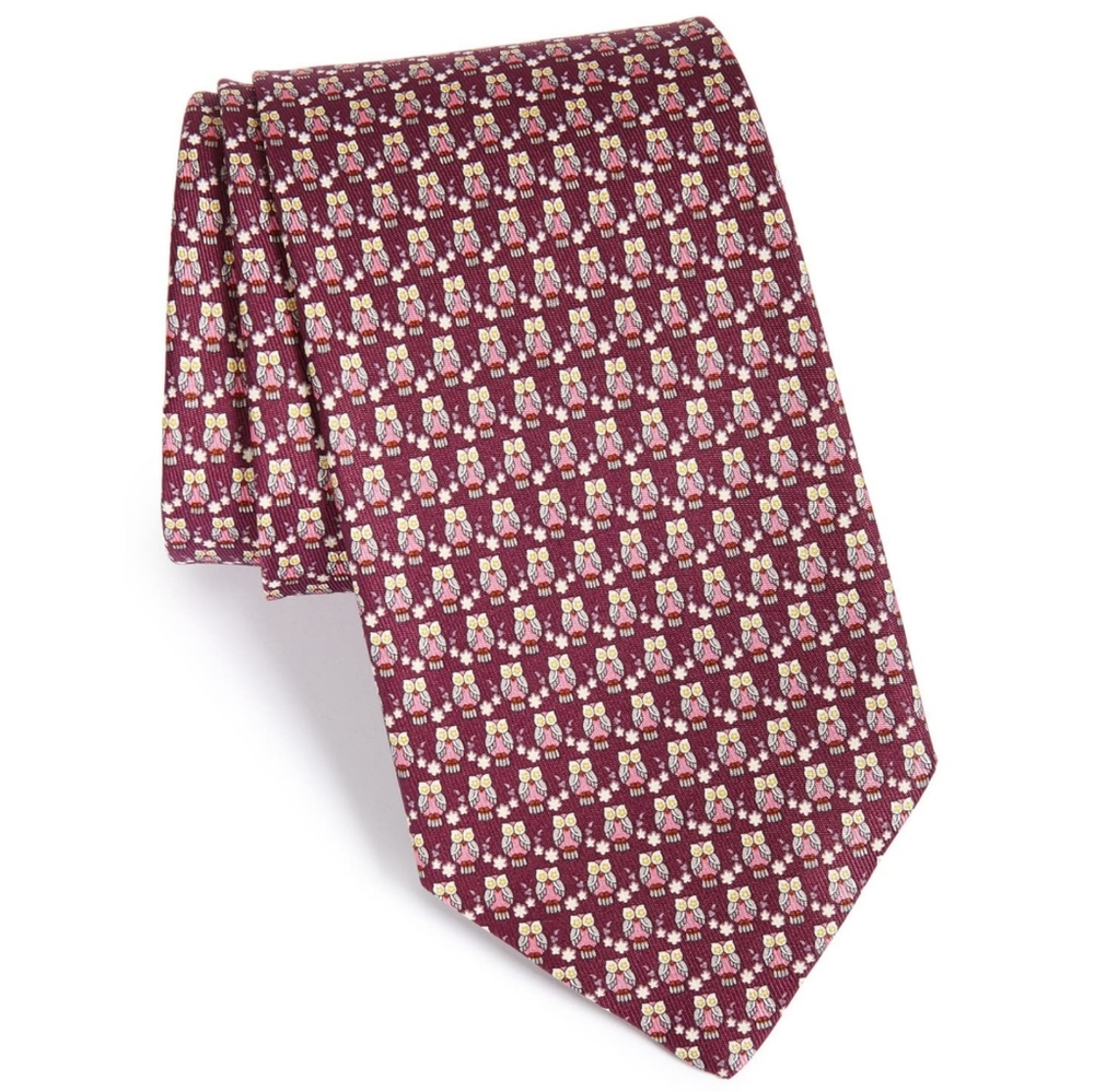 Salvatore Ferragamo Owl Print Silk Tie